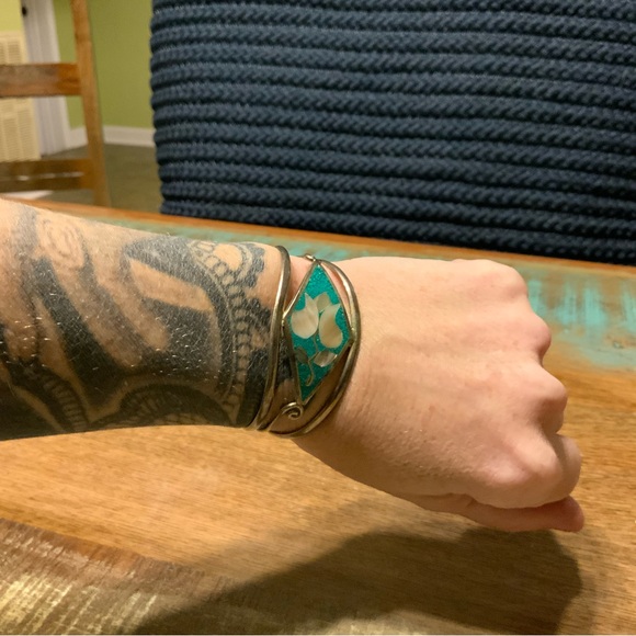 Silver and Teal Women's Bracelet Alpaca Silver - Picture 4 of 6